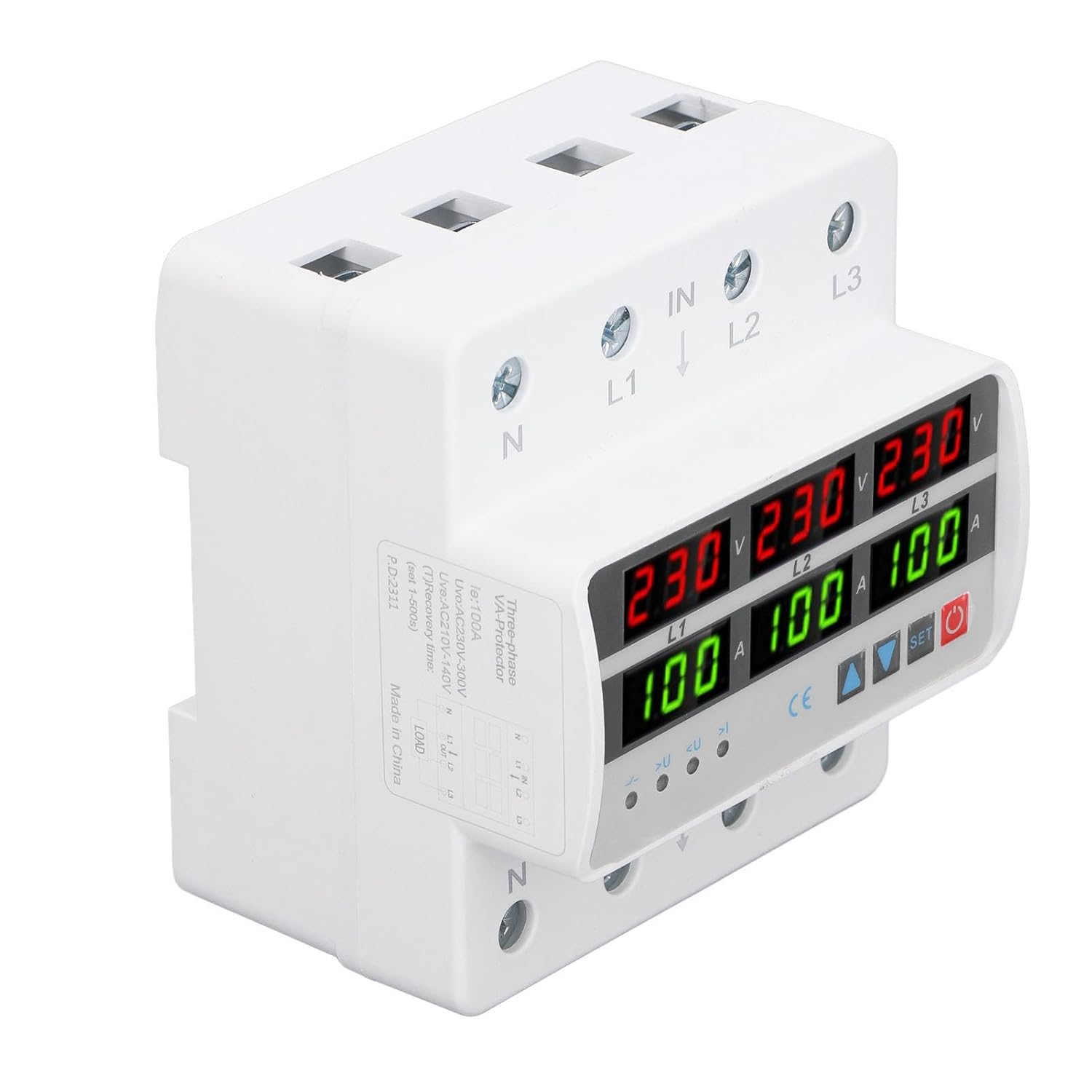 3 Phase Self Resetting Voltage Current Protector 100A, Quick Response, DIN Rail Installation for Stabler Work Efficiency