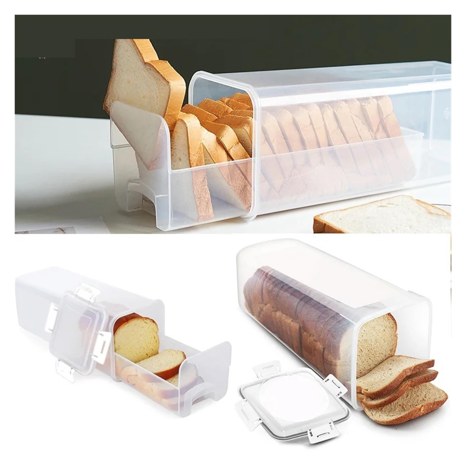 Contenedor For Pan, Panera Hermética Transparente Con Tapa, Soporte For De Sándwich For Casero, Protector Alto For Cocina