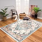 Teppiche Wohnzimmer - Vintage Ornamente 120x170 cm Blau Rot Beige - Teppich Öko-Tex 100 geprüft