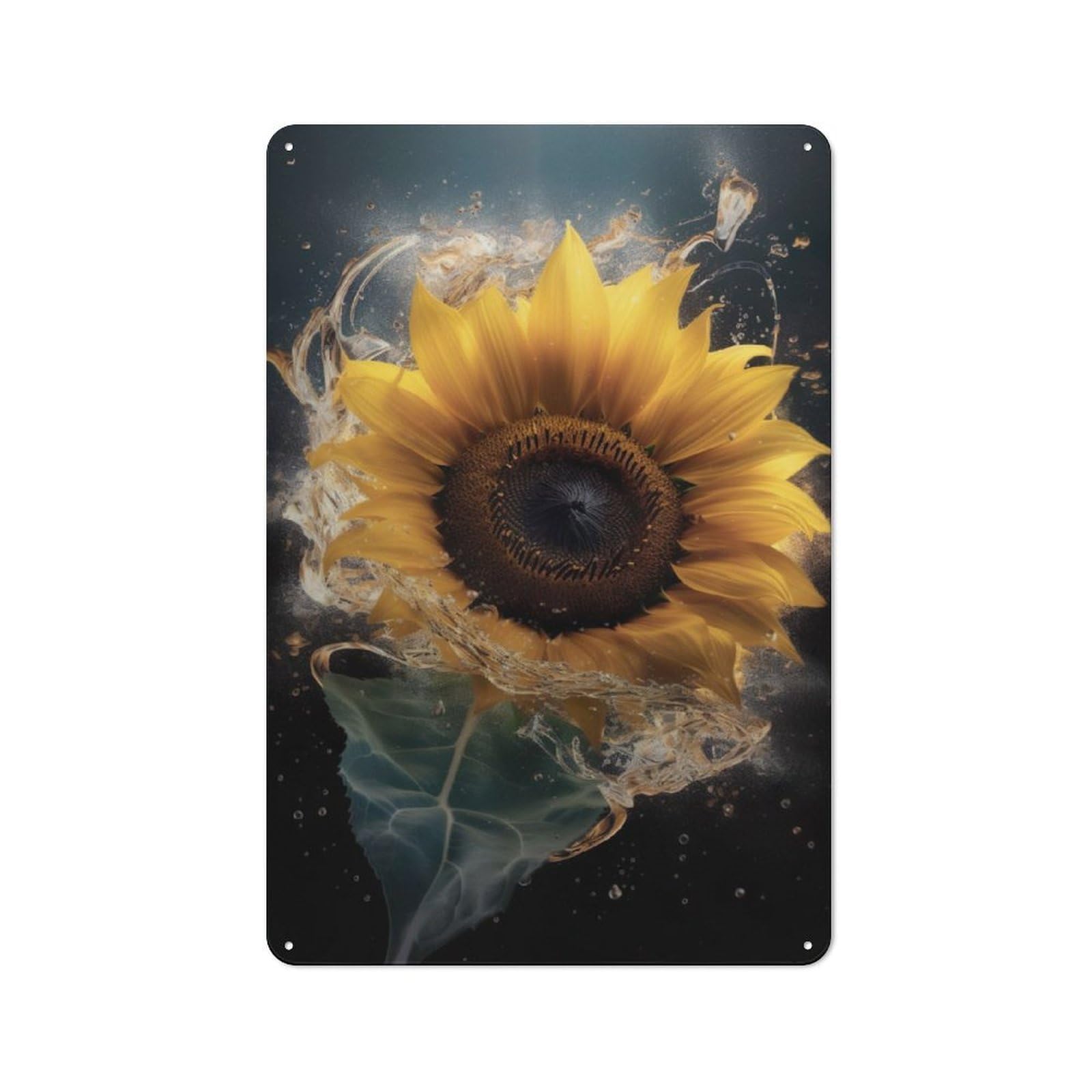 Junmoney Sunflower Water Droplets Modern Retro Metal Wall Art Sign 30X20cm, Studio Wall Art For Modern Home, Workshop, Office Or Cafe
