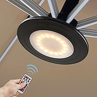 Powfloven LED Patio Umbrella Lights with Remote - Rechargeable Battery, 13 Colors, 3 Brightness Modes, Dimmable for Cantilever Umbrellas & Camping