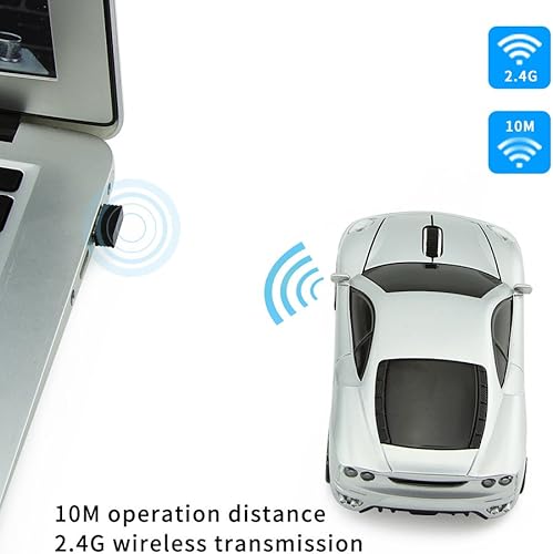 Miniatura 8 de Ratón inalámbrico para coche deportivo óptico 2.4G Nano USB AA Batería de escritorio Ratones portátiles (Plata)