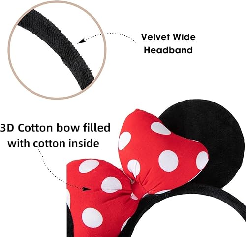 Miniatura 2 de JIAHANG Diadema de terciopelo con orejas de ratón, lazo de algodón 3D con lunares, decoración de fiesta, disfraces, accesorios para el cabello para