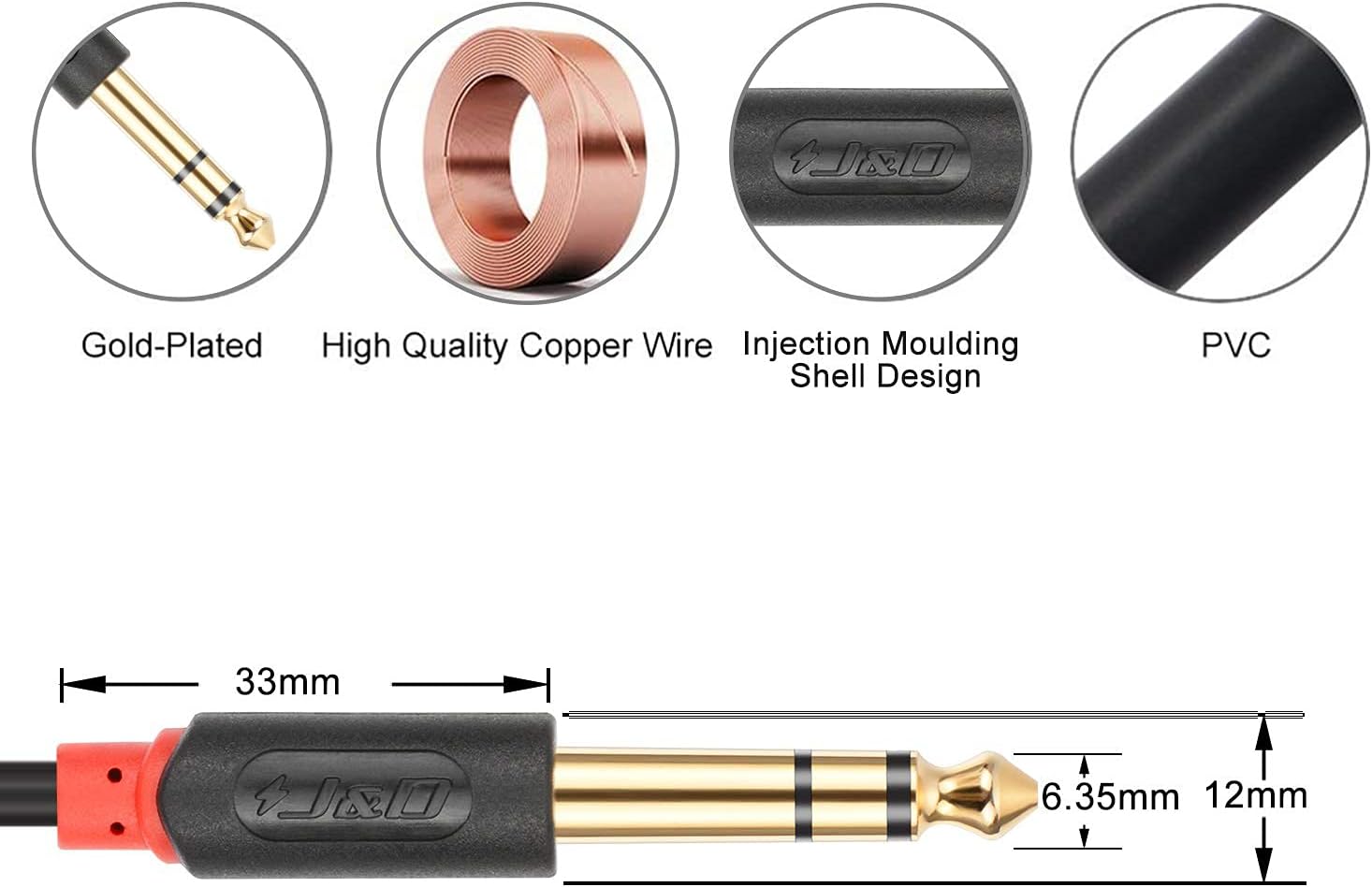 J&D 6.35mm (1/4 inch) TRS Stereo Audio Cable - Image 4