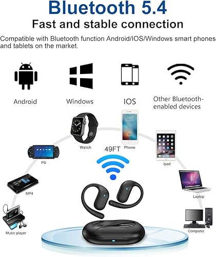 Miniatura 7 de Auriculares de oreja abierta, auriculares Bluetooth V5.4 inalámbricos deportivos con estuche de carga, IP54 impermeable 50H tiempo de reproducción,