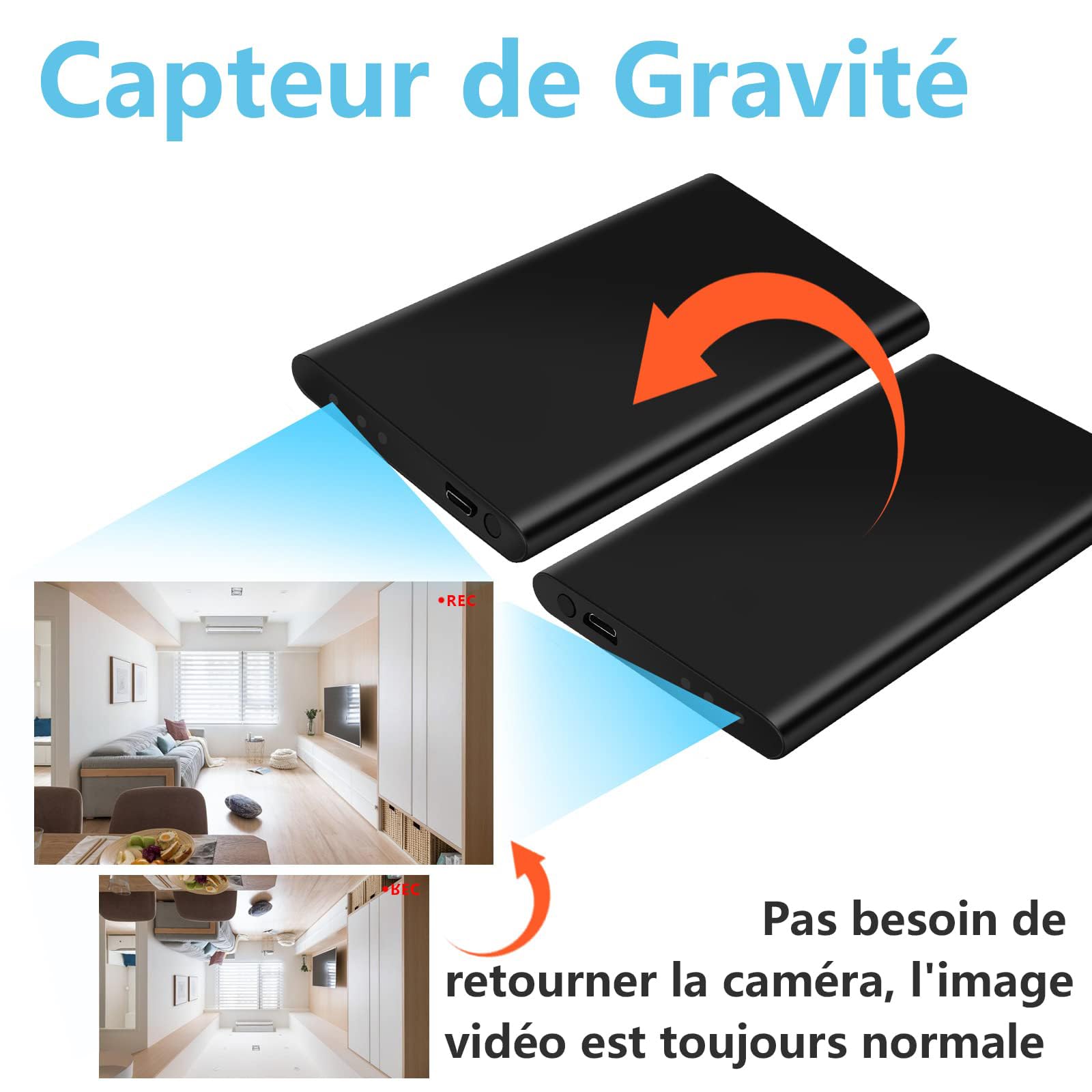 TANGMI Caméra Espion Capteur de Gravité 5000mAh 1080P