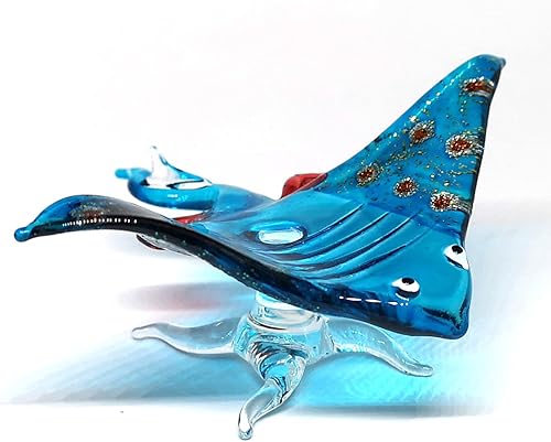 Miniatura 7 de ZOOCRAFT Figura de cristal de mantarraya azul soplado a mano, adorno coleccionable para acuario en miniatura, decoración costera, 3.0 x 3.1 x 1.3