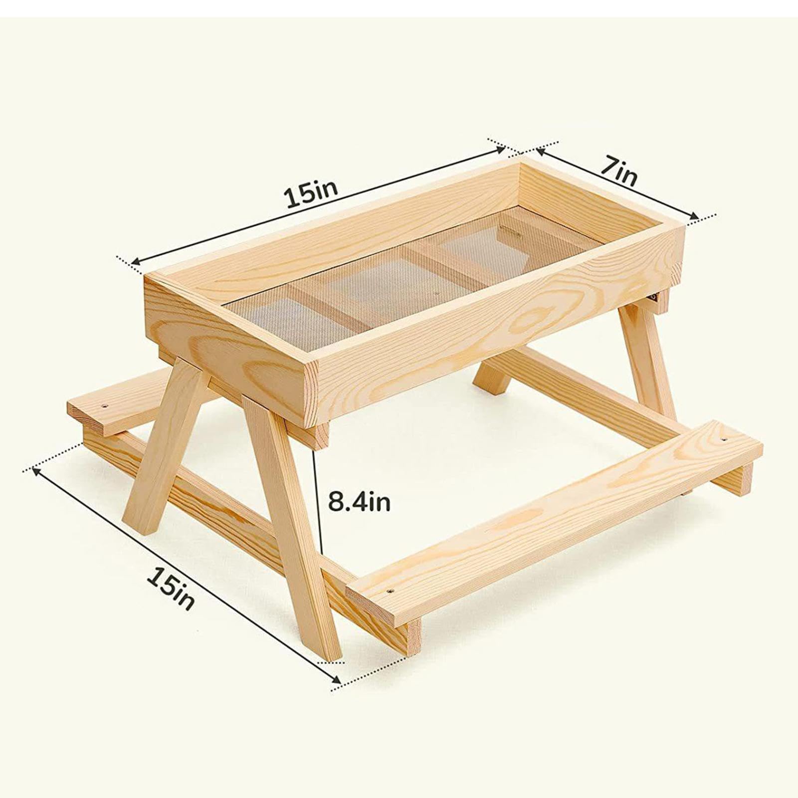 Comedero para Aves de Corral, Kit de Comedero para Pollos, Mesa de Madera para, Banco Integrado, Base de Metal Ventilada, Fácil de Ensamblar, Ap