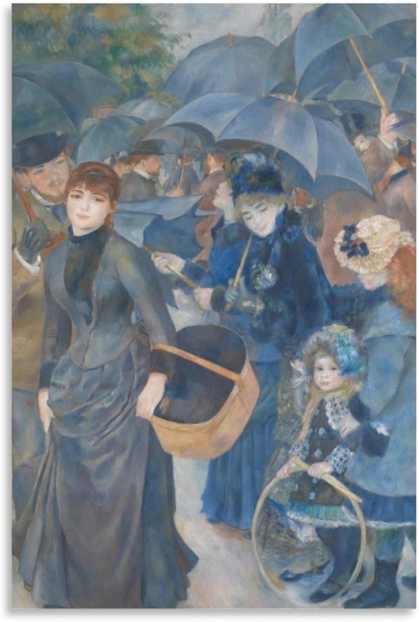 Rikin Liuff White The Umbrellas By Pierre-Auguste Renoir Canvas Wall Art Retro Painting Pierre-Auguste Renoir Prints And Poster For Home Decor 40X65cm Frameless