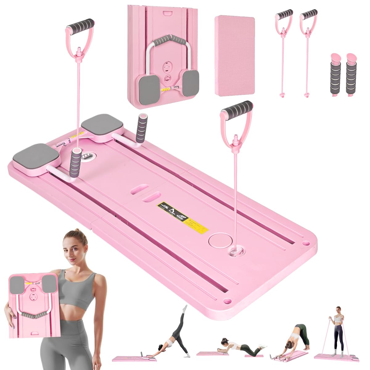 Portable Pilates Reformer Board - Upgraded Multi-Purpose 8 in 1 Foldable Home Pilates Equipment for Core/Back/Arm/Leg home workouts