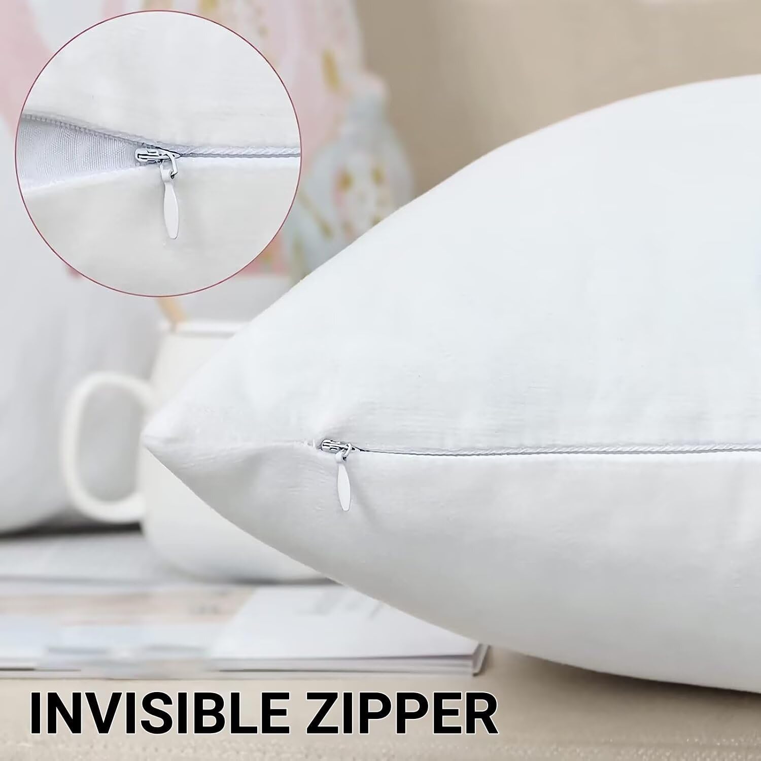 Pack of 4 Color Throw Pillow Covers 14x14 Inch, Soft Decorative Velvet Pillow Covers, Double-Sided Designs Ethno Pillowcases, Cushion Cases with Invisible Zipper for Living Room, Home Decor, E-8