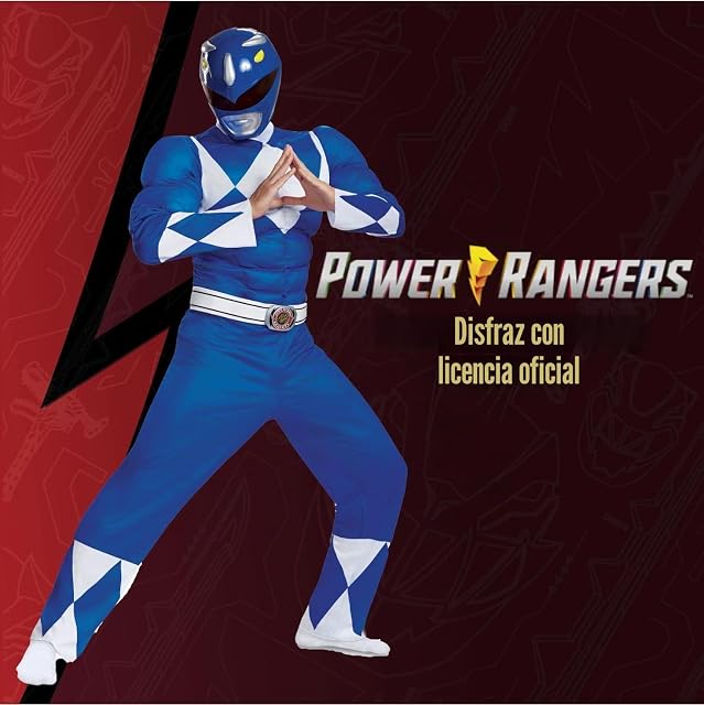 Foto 2 de 7 de Disguise Disfraz Power Ranger Azul Musculoso Adulto, Disfraces Superhéroe Hombre para Carnaval y Halloween, XL