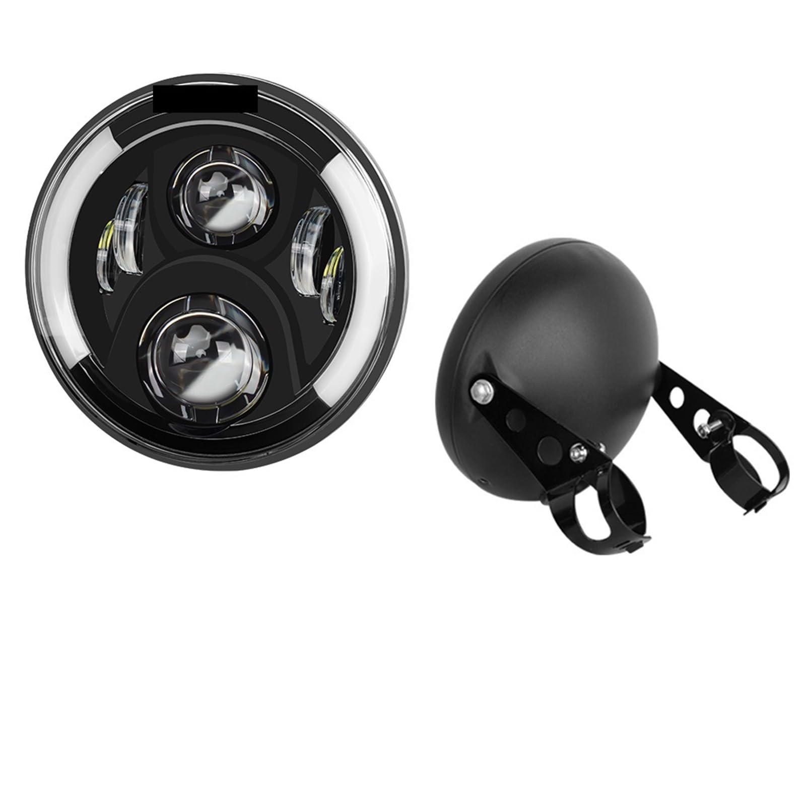 Dirt Bike Reflektor Motocykl Head Light 7,5-calowy LED Retro Bucket Zmodyfikowany reflektor motocyklowy Hi/Lo Beam DRL Matowa czarna obudowa reflektora ze wspornikiem