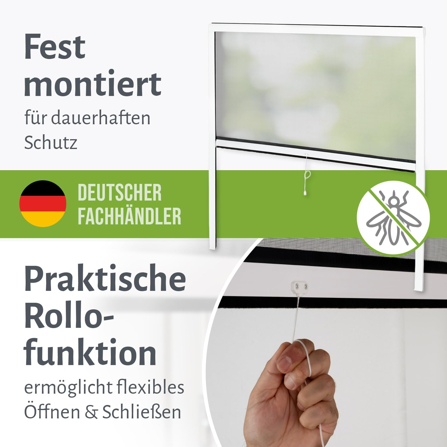 empasa Insektenschutz Rollo Fenster CLASSIC Fliegengitter Mückenschutz ausziehbar, aus PVC und schwarzem Fiberglas, Selbstbausatz, individuell kürzbar, Größe:60 x 80 cm, Farbe:weiß