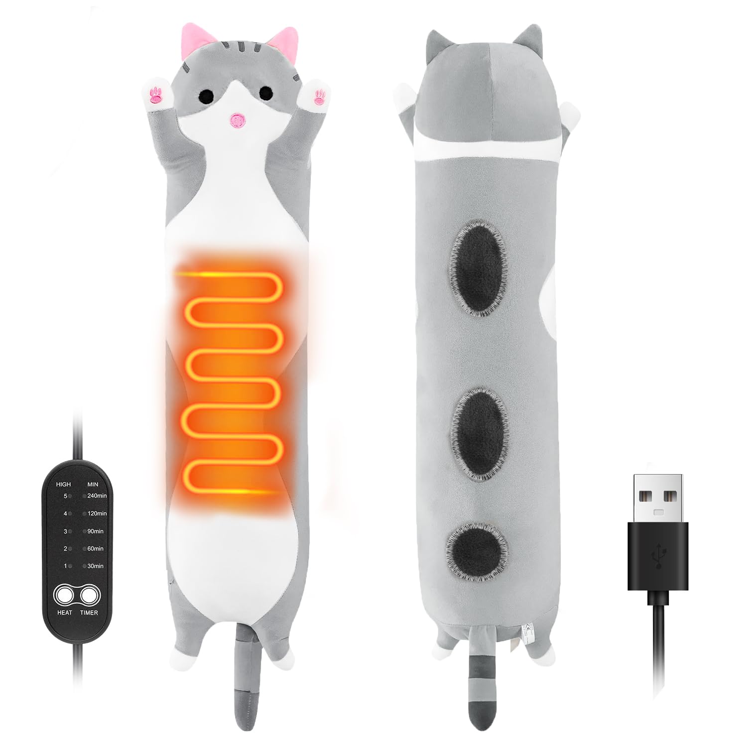 Cat Heating Pad for Period Cramps Menstrual Pain Relief, Portable Electric Heat Pads USB Powered, Cute Stuff Stuffed Animals Funny Gifts for Women Teen Girls Kids Cat Lovers Birthday Easter Christmas