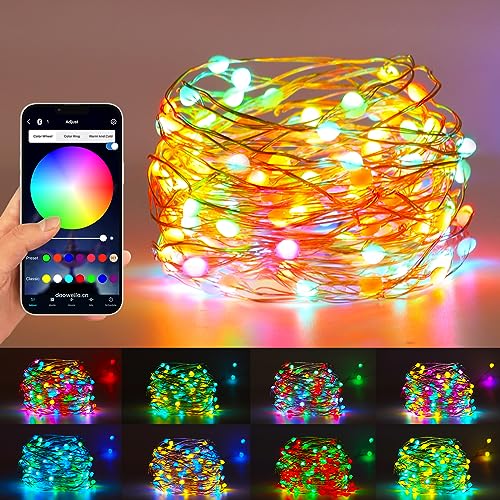 Smart USB Fairy Lights Twinkle String Lights 16.4ft 50 Led App Bluetooth Control 16 Million Colors Available RGB Fairy Light for DIY Wedding Party Bedroom Patio Christmas Halloween Deco