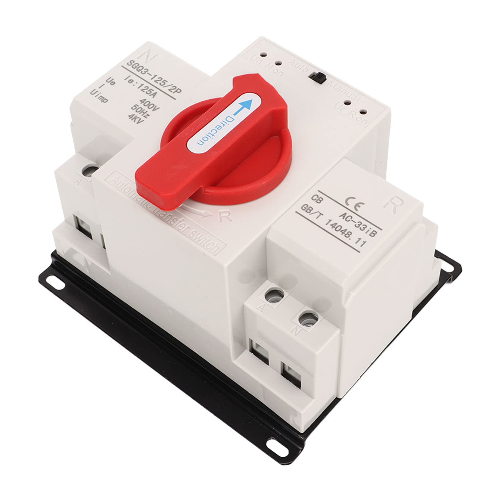 Qqmora Automatischer Dual-Power-Transferschalter, 125 A, Zuverlässiger Umschalter für den Industriellen Einsatz, Kompaktes Design mit Rotem Griff