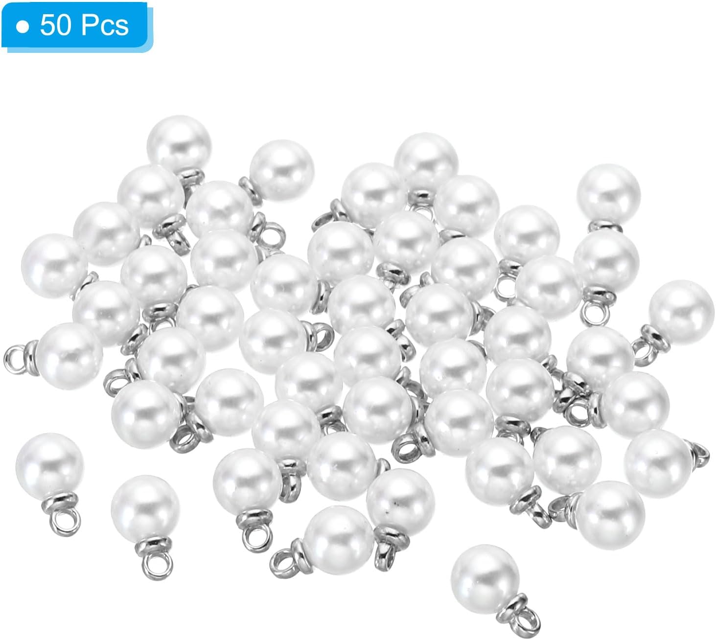PATIKIL 6mm 8mm 10mm 12mm 14mm Pearl Charm, 50Pcs Pearl Beads Faux Pearl Pendant Charm Beautiful for Jewelry Making Bracelets Earrings Necklace Wedding Decorations - Image 3