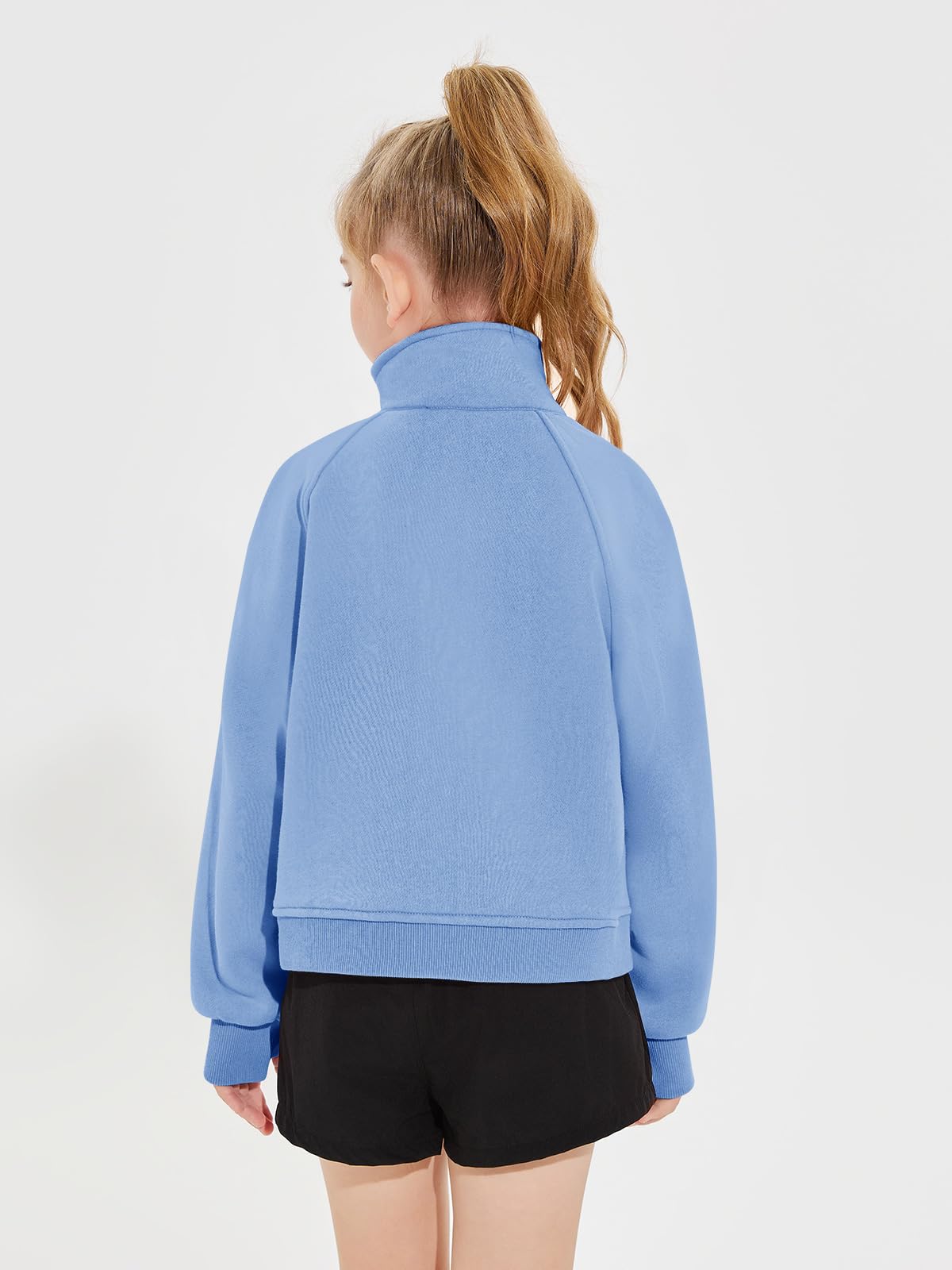 Haloumoning Sudadera corta de forro polar con media cremallera para niñas | Sudadera con agujero para el pulgar, manga larga, para niños, adolescentes, ajuste holgado, bolsillos canguro