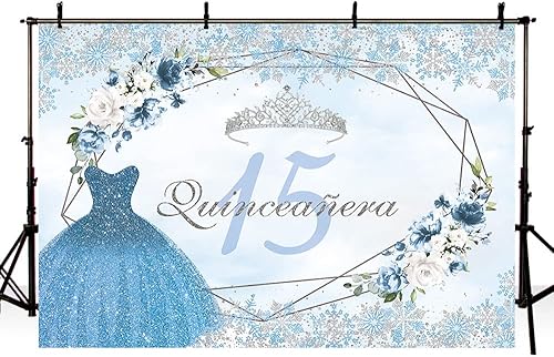 Miniatura 3 de MEHOFOND Telón de fondo de quinceañera de invierno de 7 x 5 pies para niña, suministros de decoración de fiesta de cumpleaños de 15 años, pancarta