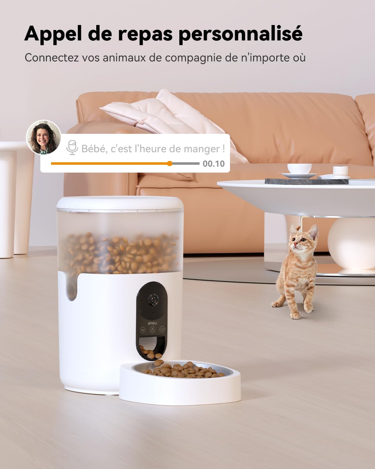 Imou 4L Distributeur Croquettes Chat Automatique avec 360° Caméra 4MP | Distributeur Croquettes Chat/Chien, Capteur de Faible Niveau de Nourriture, Détection de Mouvement/Animal, 1 à 15 Repas