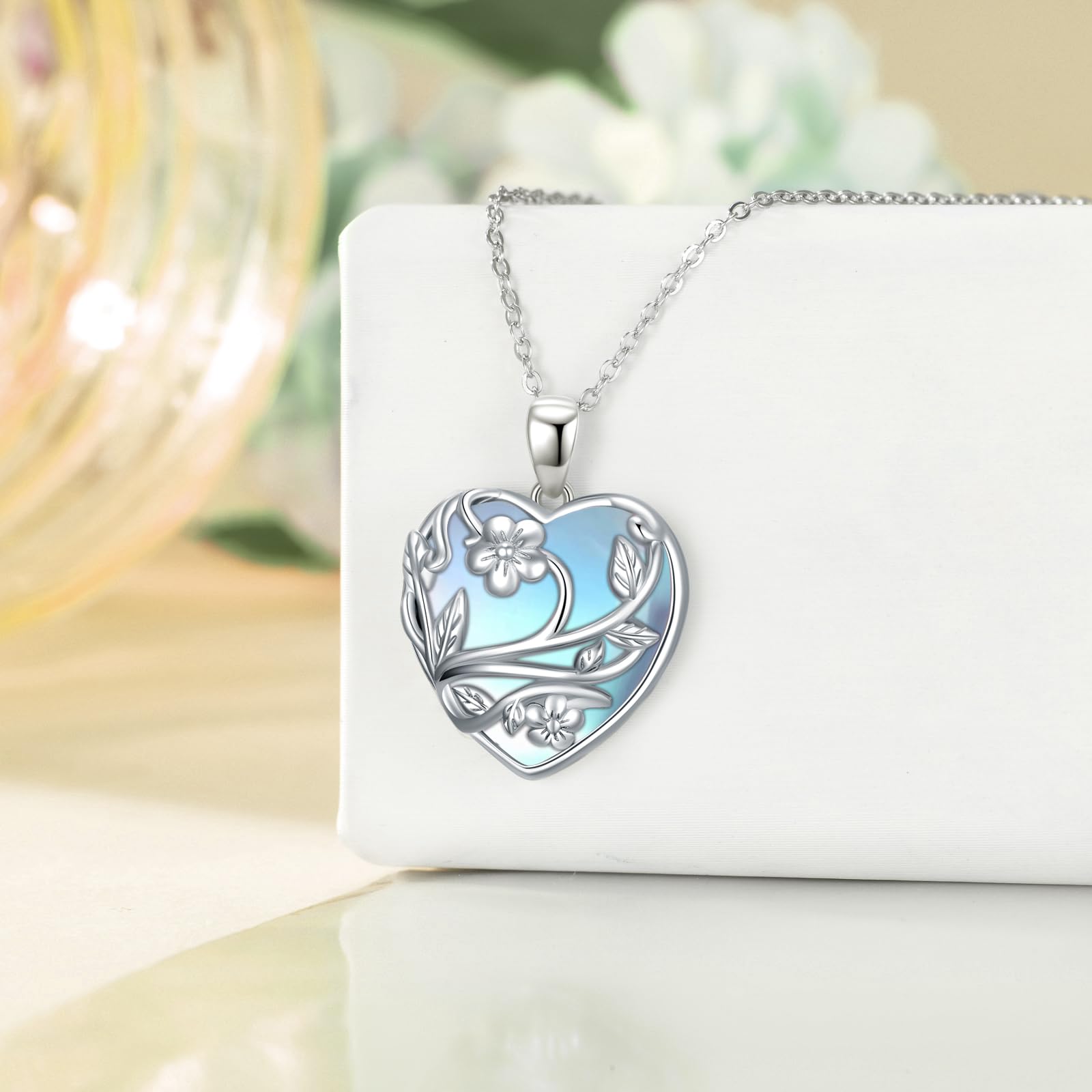 YFN Collana con pietra di luna, in argento Sterling, con ciondolo a forma di cuore, con pietra di luna, regalo per donne, adolescenti, ragazze, compleanno, Normal, Argento sterling, Nessuna pietra