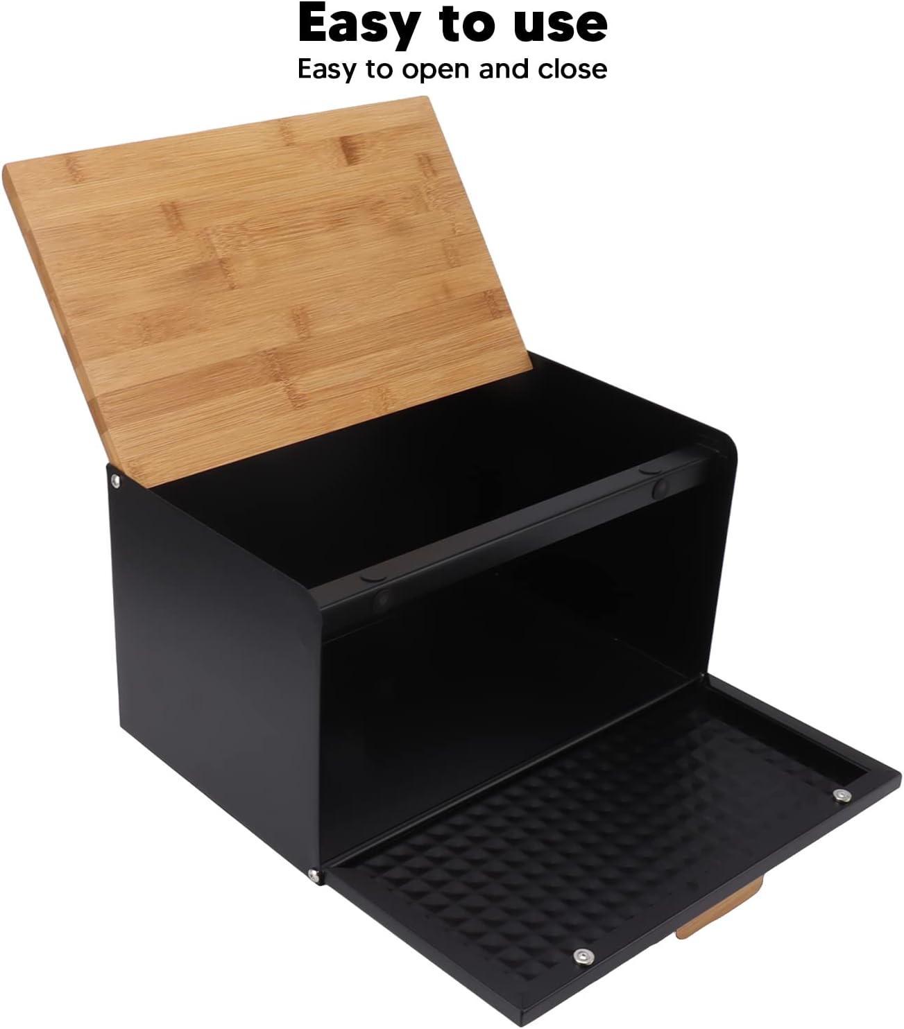 Black Bread Box for Kitchen Countertop, Metal Bread Box for Homemade Bread, Vintage Heavy Duty Large Capacity Bread Storage Container Bin Wood Farmhouse Breadbox Organizer for Kitchen Lovers (Black)