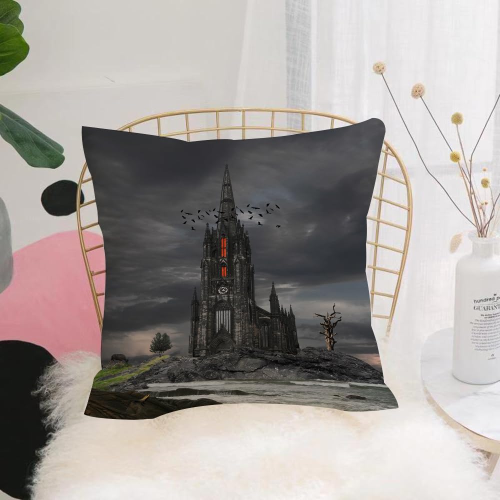 HYOSXW Cushion Cover,Throw Pillow Case Home Decorative for Living Room Bedroom Sofa Chair 16X16 Inch,Gothic Decor, Mystery Gothic Castle Edinburgh,Pillowcase 40X40cm