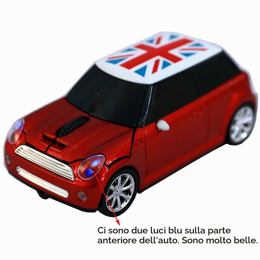Mouse wireless per auto, super carino a forma di auto, mouse ottico per computer, mouse da gioco con mini ricevitore per PC notebook finestra