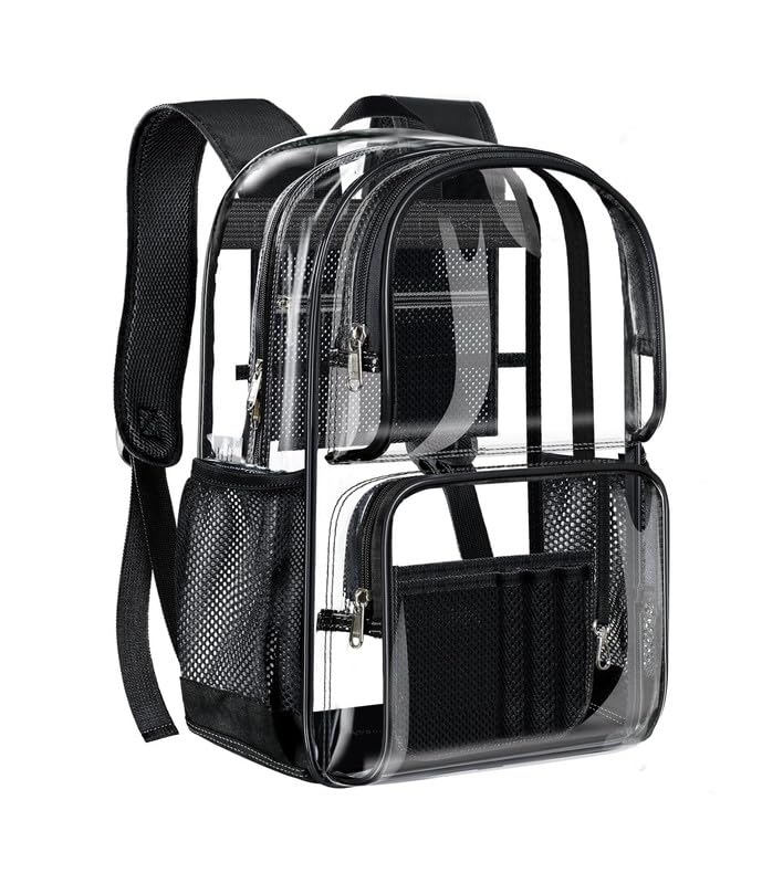 Sturdy Clear Backpack with 2 pocket Stadium Approved Clear Backpack for Man & Women with 2 Bottle Holders for School College Festival Concert Sports Events-picture-42