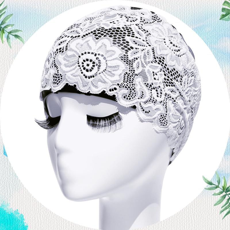 SUNTRADE Women Fashion Swimming Cap PU Waterproof Long Hair Lace Swim Cap for Women (black) - Image 3