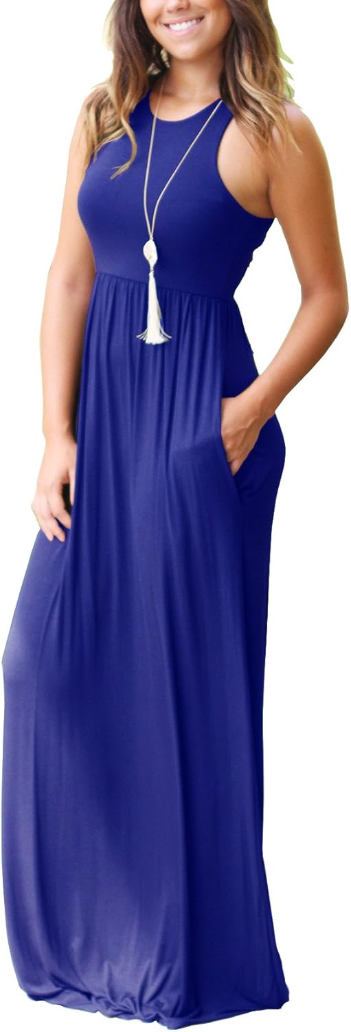 GRECERELLE Women's Sleeveless Racerback Loose Plain Maxi Dresses Casual Long Dresses with Pockets at  Women’s Clothing store
