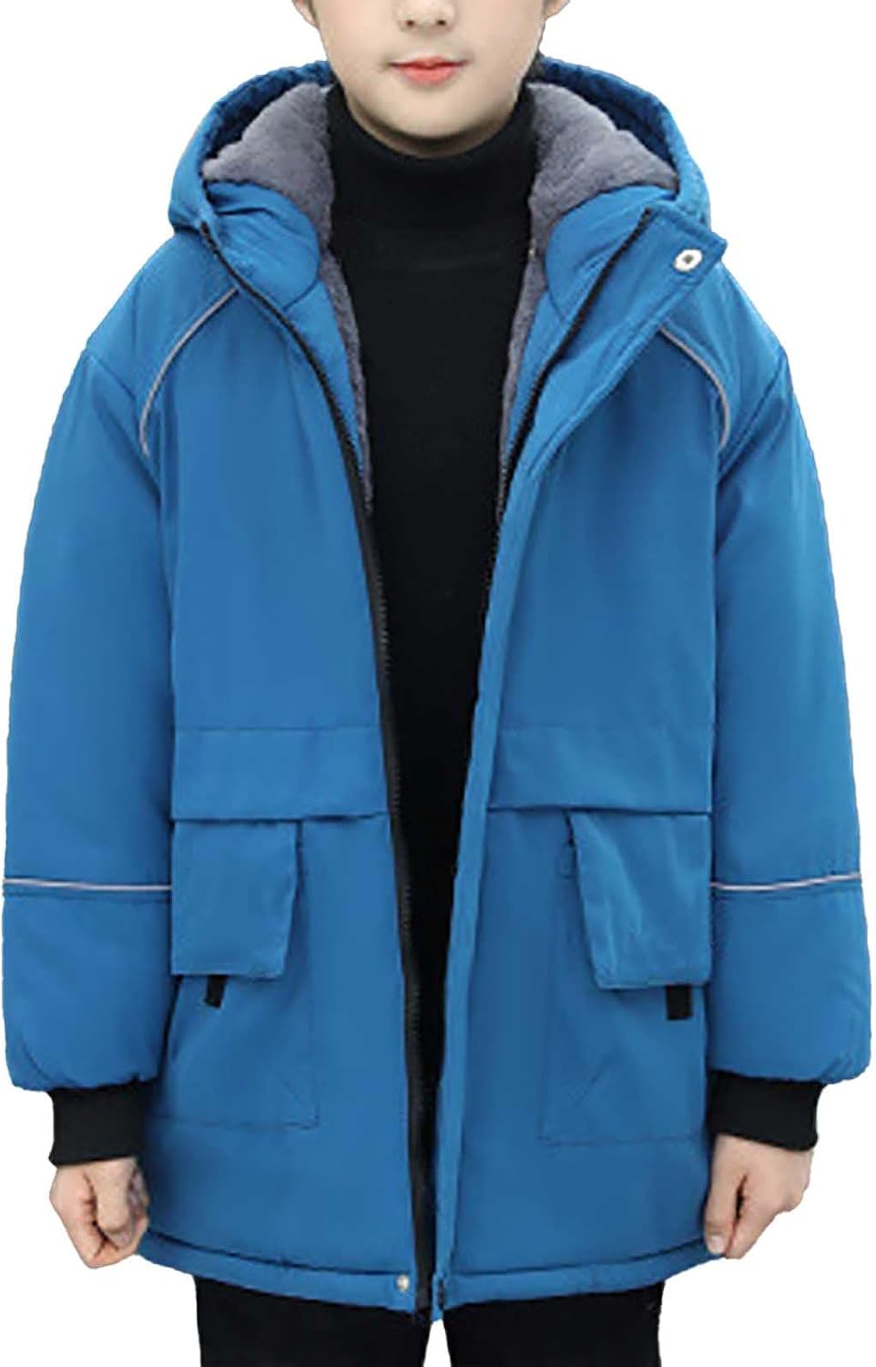 Children's Boys Winter Coat Heavyweight Fleece Lined Water-proof Thicken Parka Jacket with Hood