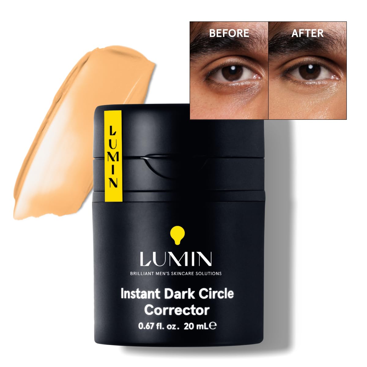 LuminInstant Dark Circle Corrector for Men (Not A Concealer), Brightens Eyes, Reduce Dark Circles, Puffiness, Under Eye Men Makeup, Men's Eye Cream, Perfect for Medium-Deep Skin Tones, 20mL