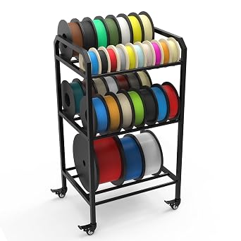 3D Printer Filament Storage Rack - 3 Tier Rolling Filament Spool Holder Stand with Wheel: Heavy Duty Metal Shelf for PLA ABS TPU Nylon Filaments Organzier for 3D Printing Studio Office Workshop