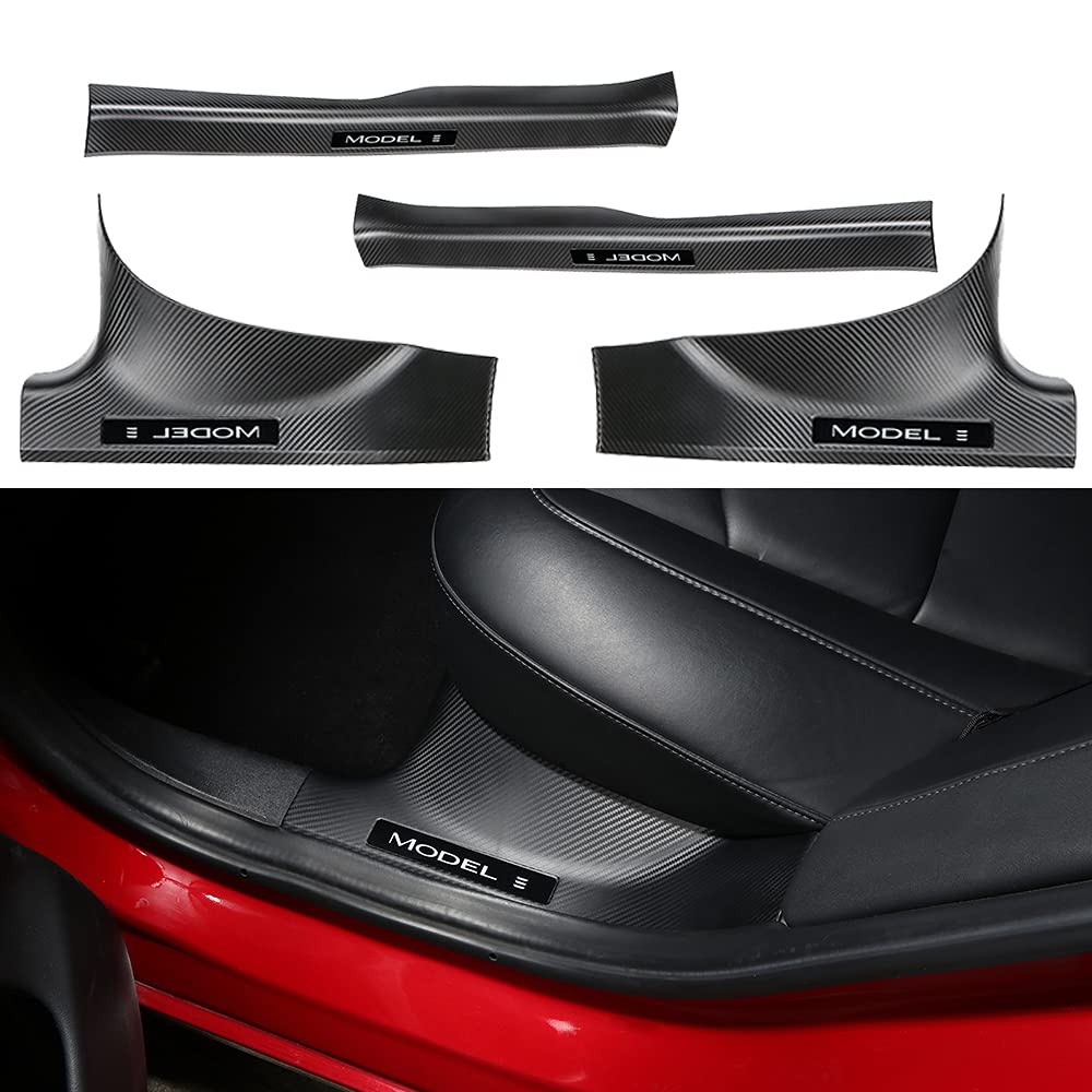 Topfit Model 3 Door Sill Protector Carbon Fiber ABS Front and Rear Door for Tesla Model 3 2018