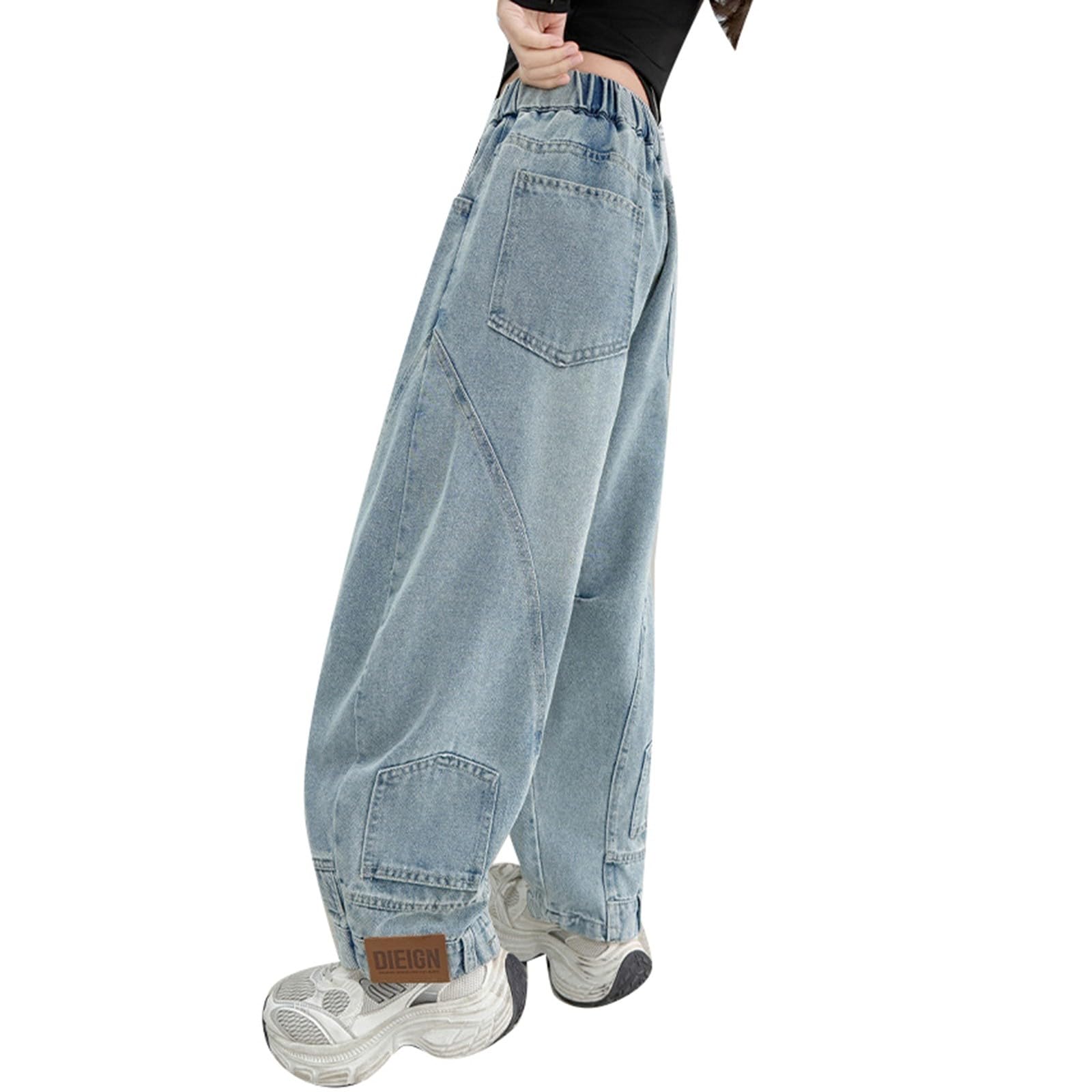 Pantalon en jean extensible filles de 4 à 13 ans coupe ample quotidien