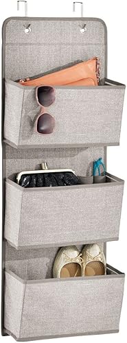 Miniatura 6 de mDesign Organizador colgante de tela, almacenamiento sobre la puerta en armarios de dormitoriopasillo, organizador de 3 bolsillos, ganchos para