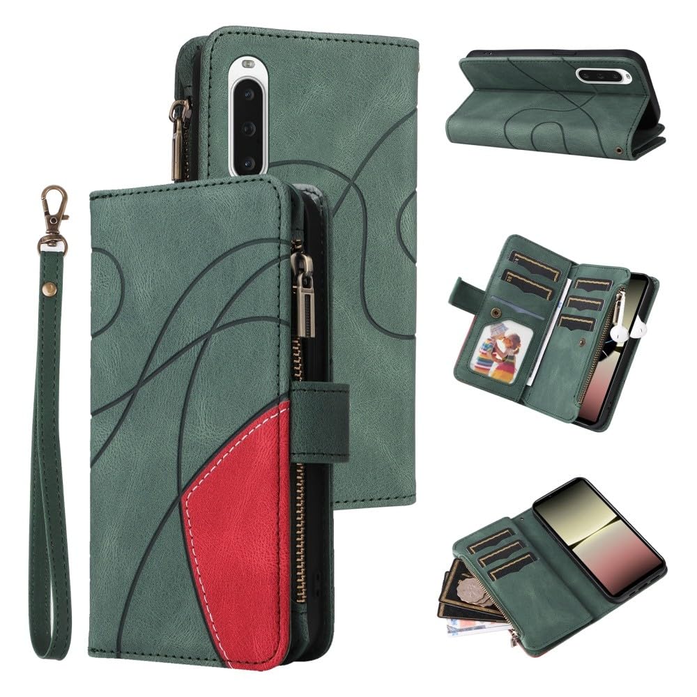 Étui Sony Xperia 10 IV portefeuille magnétique vert housse antichoc - 8