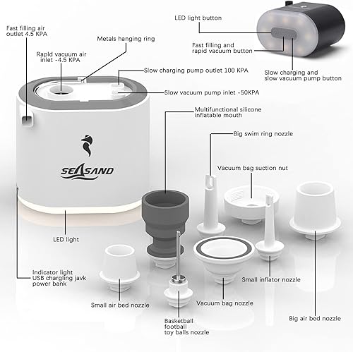 Miniatura 6 de Bomba de aire portátil Inflador y desinflado Bomba de aire eléctrica 3600mah Mini bomba de aire USB Boquillas recargables ×8 Boya Vida Bolsa de
