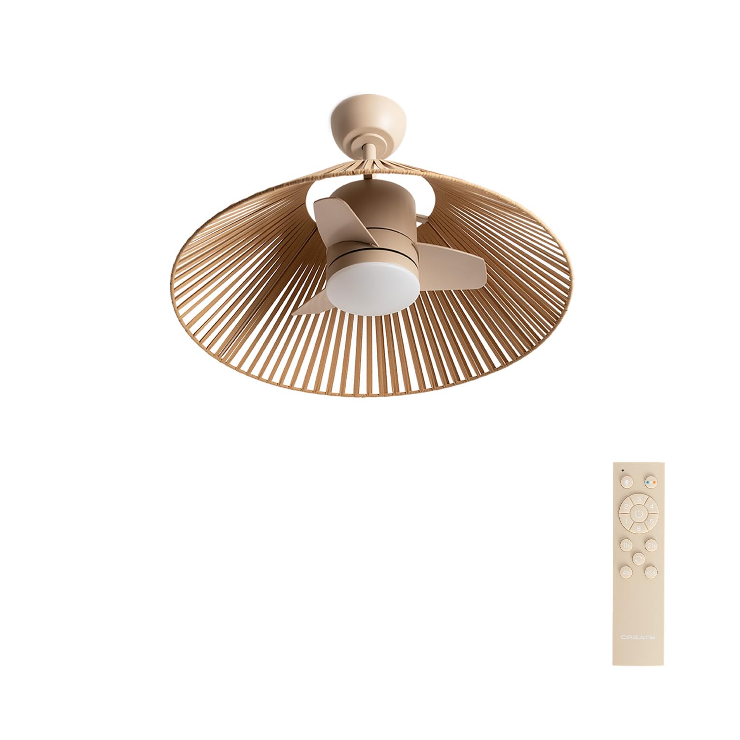 CREATE / WIND LAMP WOVEN/Deckenventilator mit Beleuchtung Sand mit Fernbedienung / 25W, Programmierbar, Ø75cm, Sommer-Winterbetrieb, 3 LED-Temperaturen, Schnurkörper, konzentrierter Luftstrom