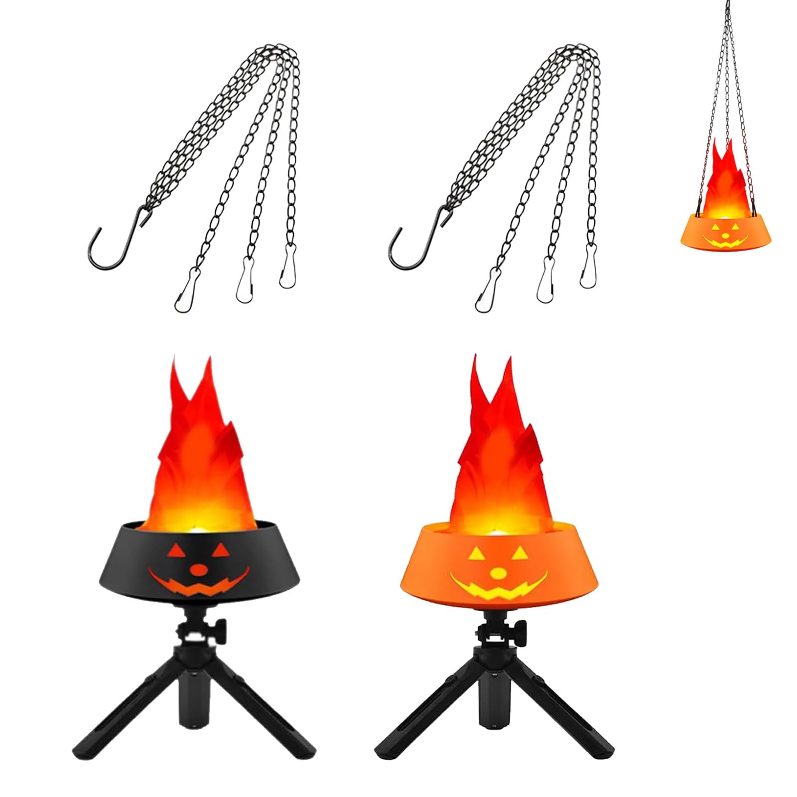 Tsophreniq of 2 Halloween Pumpkin Flame Lights with Realistic Flickering Effect Easy Installation for Indoor and Outdoor Party Rechargeable Halloween LED Decors