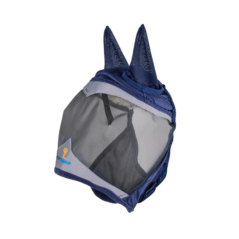 Máscara contra moscas para cavalos Shires FlyGuard Pro com tela fina, proteção UV e cobertura de orelhas, Navy Extra Full, 1 unidade