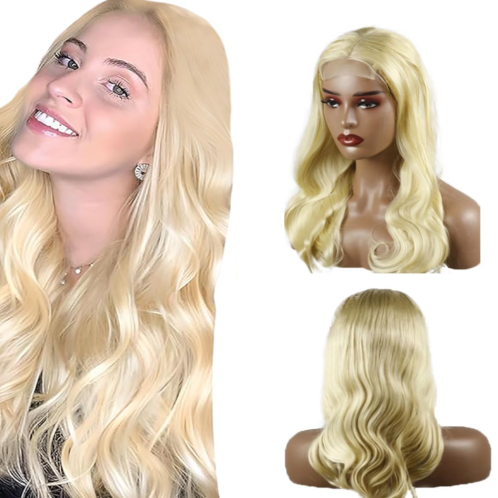 Weeybay 4x4 HD Transparent Lace Front Wigs #613 Blonde Body Wave Human Hair Wig Real Unprocessed Baby Hair Blonde Color NO Smell No Tangle 26 Inch
