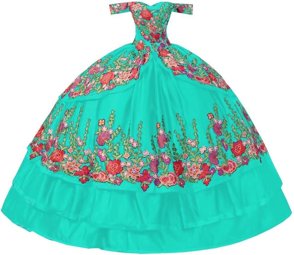 Floral Embroidered Off The Shoulder Quinceanera Dresses Mexican Theme Ball Gown Prom Women 2025