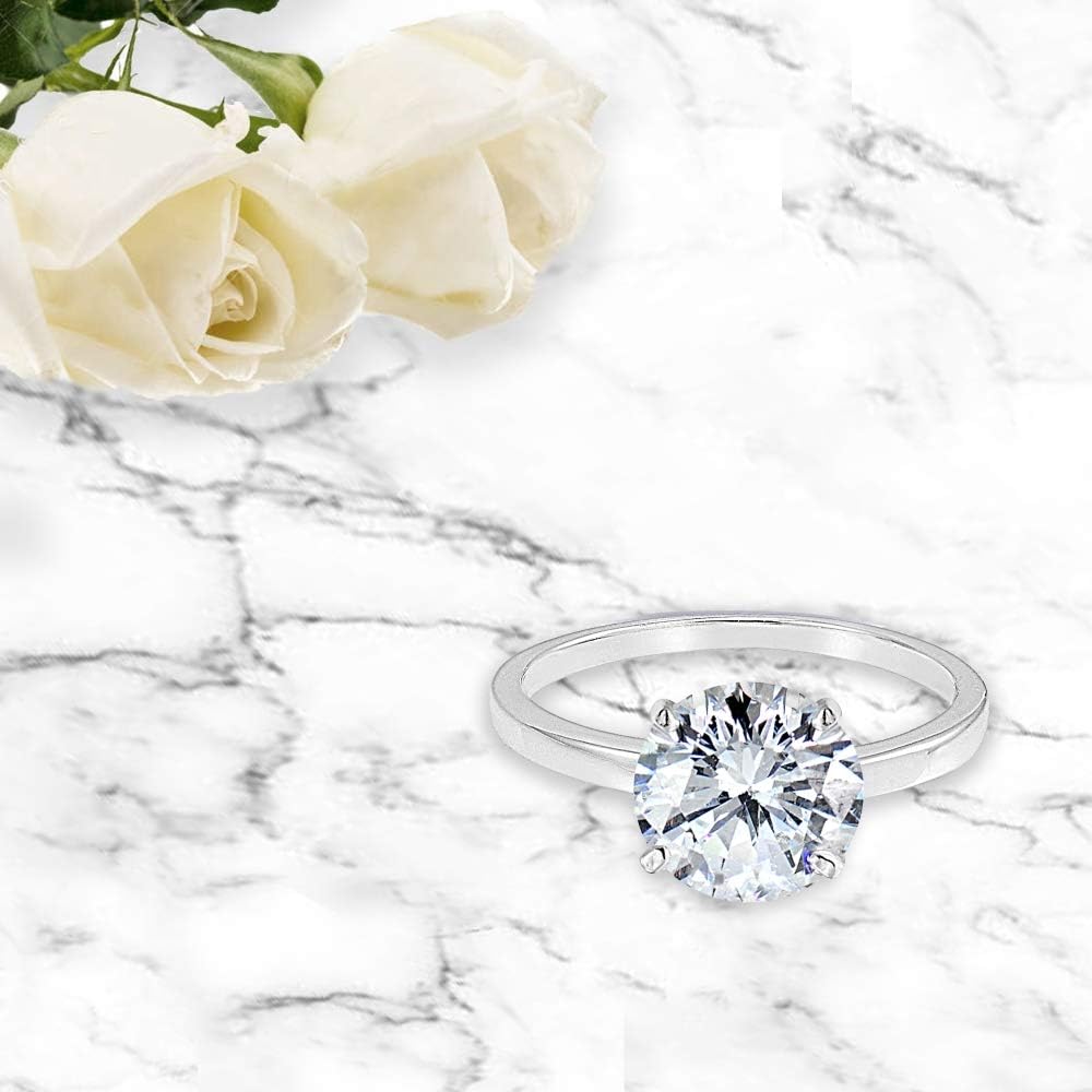 B. BRILLIANT Sterling Silver 3ct Round-Cut Solitaire Cubic Zirconia Engagement CZ Bridal Ring