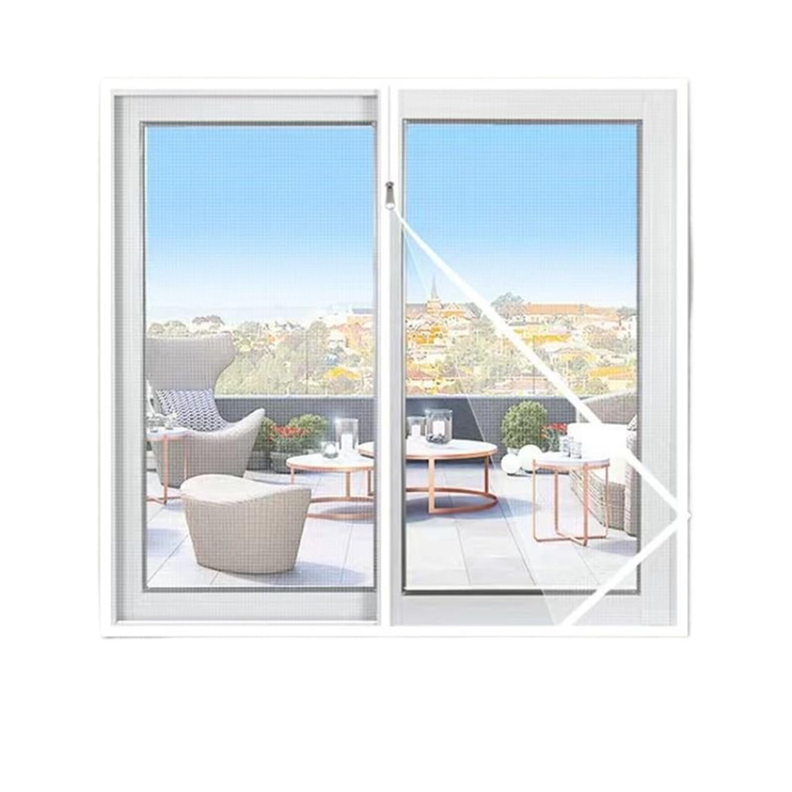 LRYELWA Fly Screen Window Keep Insects Out Mosquito Door Screen with Zipper Opening,Heavy Duty Self-Sealing Mesh,No Drill Installation,White Frame with White Net (95cm x 175cm)