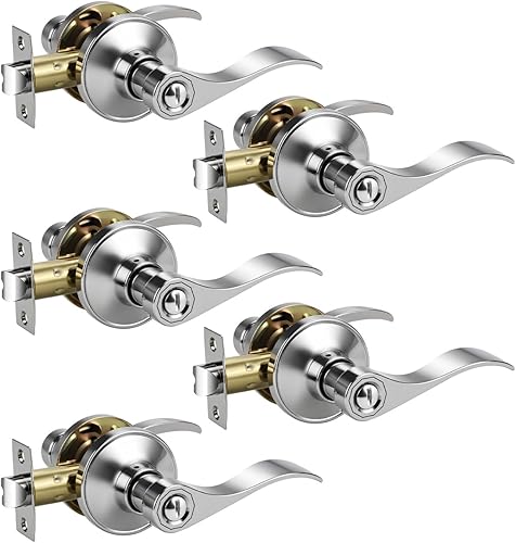 Vista 22 de KNOBWELL Paquete de 2 pomos de puerta de bronce, palancas interiores para dormitorio, baño, cepillo frotado sin llave, manija de puerta de Bronce