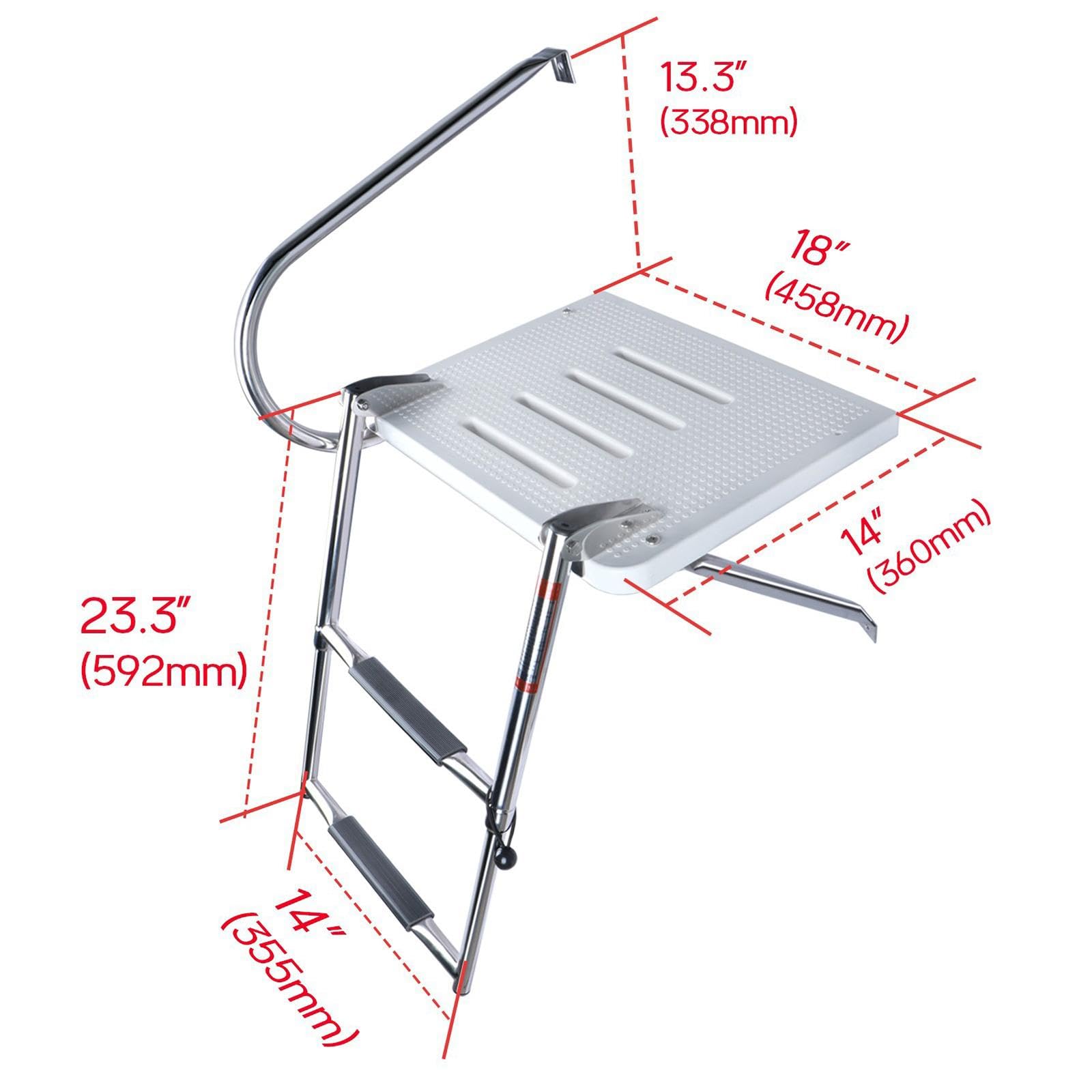 Scaletta pieghevole a 2 gradini in acciaio inox con piattaforma antiscivolo, per yacht, barche, piscine, colore bianco