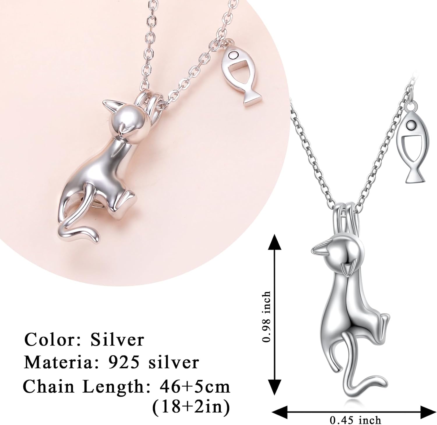 DAOCHONG Pet Cremation Jewelry Cat Urn Necklace for Ashes 925 Sterling Silver Memorial Ashes Necklaces Animal Urn Pendants Keepsake Gift for Women Men - Image 4